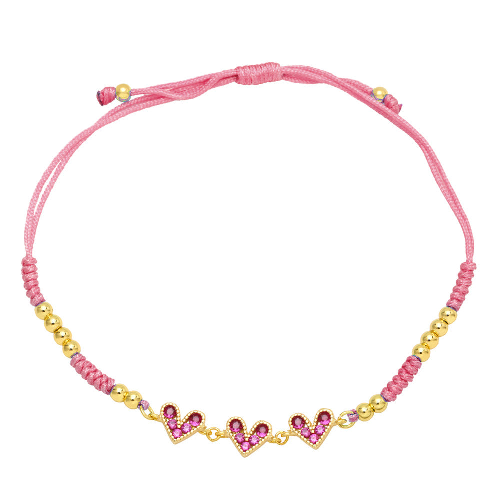 Wholesale Colorful Zircon Heart Hand Woven Bracelet